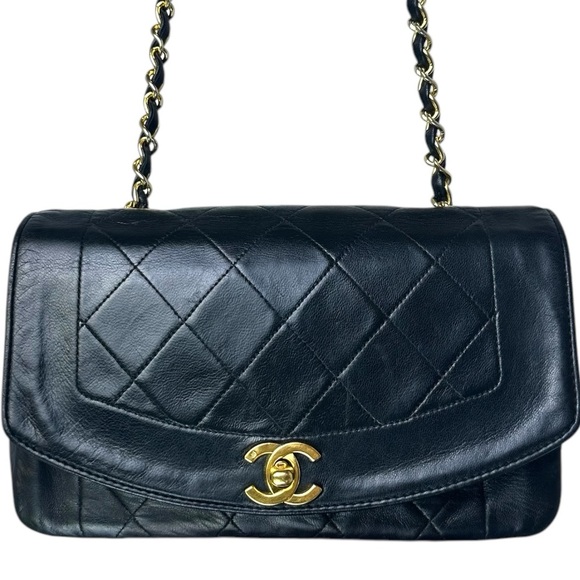 CHANEL DIANA SMALL Single Flap RARE Quilted Logo Lambskin Chain Bag - Picture 1 of 13